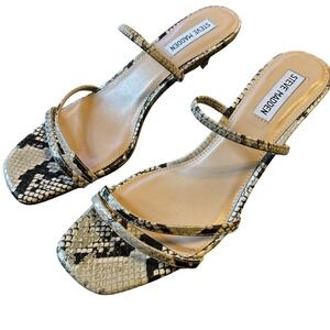 STEVE MADDEN Women's Cream/Black Snake Print Strappy Square Toe Sandals size 10